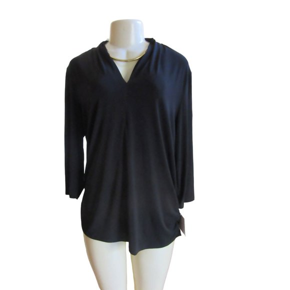 NWT Ellen Tracy Black Top w Detachable Gold Tone Necklace in Size XLarge - Picture 1 of 7